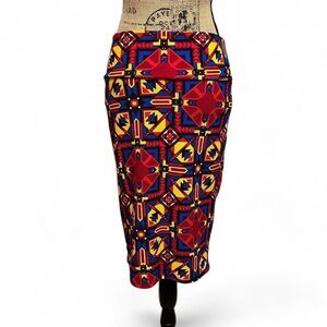 Lularoe Cassie Skirt Red and Blue Geometric Western Indie Loud‎ Print Size Med